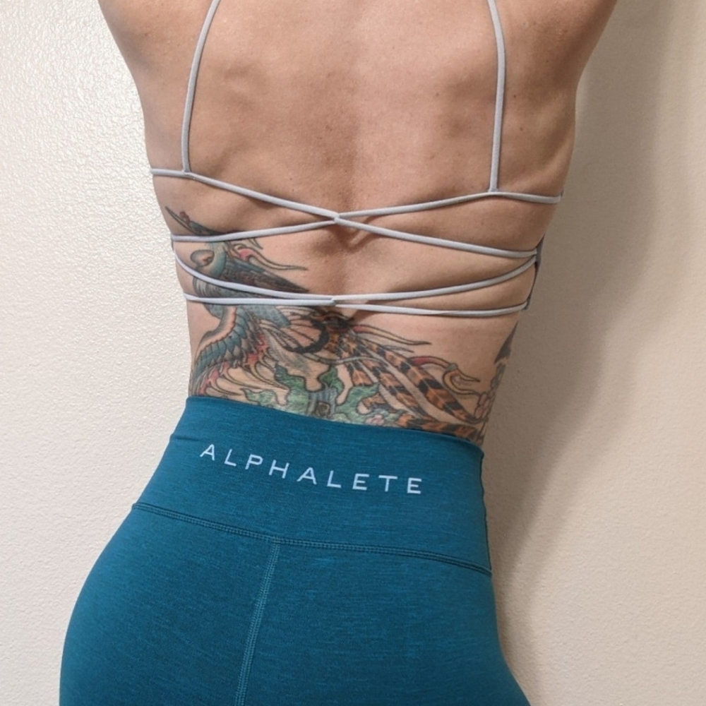 Open Back Sports Bra Strappy Gray